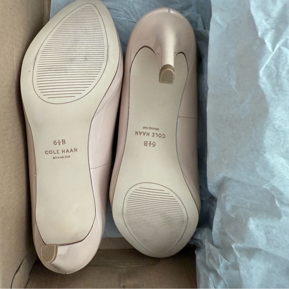 Cole Haan Dorado Platform Pump Blush Peep Toe Patent Leather Heels size 6.5 - Picture 7 of 10